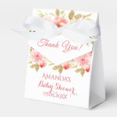 Koraalperzik dahlia baby shower dank u bedankdoosjes (Voorkant Zijde)