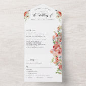 Koraalperzik en crème Floral Wedding Tear Off RSVP All In One Uitnodiging (Binnen)