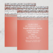 Koraalperzik Gedompelde Zilveren Bling Feest Uitno Kaart (Voorkant / Achterkant)