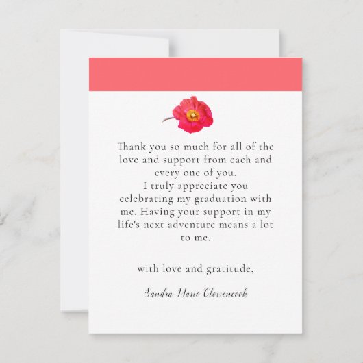 Koraalperzik Modern Floral Photo Collage Afstudere Bedankkaart (Achterkant)