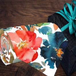 Koraalperzik Navy Blue Rozen Bloemen Stropdas