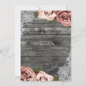 Koraalperzik Rozen Grijze Rustic White Lace Weddin Kaart (Achterkant)