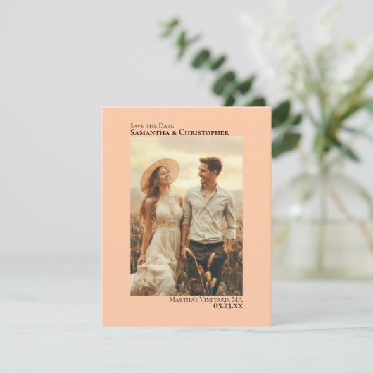 Koraalperzik Verticale Foto Minimalistische Trouwd Save The Date (Staand voorkant)