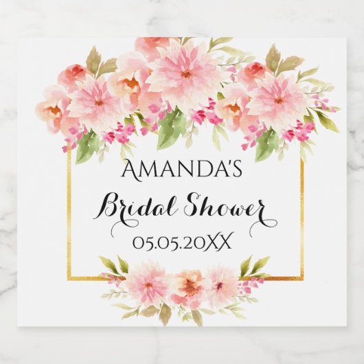 Koraalperzik waterverkleurde bloemen vrijgezellenf sparkling wijnetiket (Enkel label)