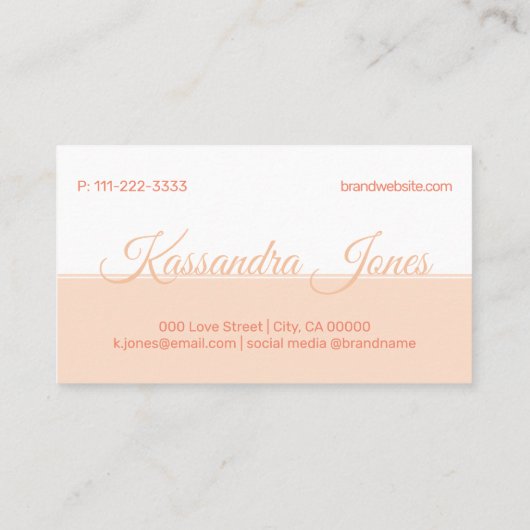 Koraalperzik Wit Minimalistische Handlettering Pla Visitekaartje (Achterkant)