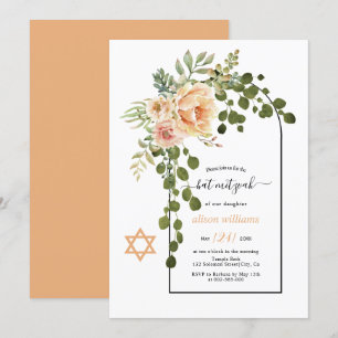 Koraalperzikbloemen en bloemkool Bat Mitzvah Kaart