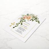 Koraalperzikbloemen en goudmakreel folie uitnodiging (Gedraaid)