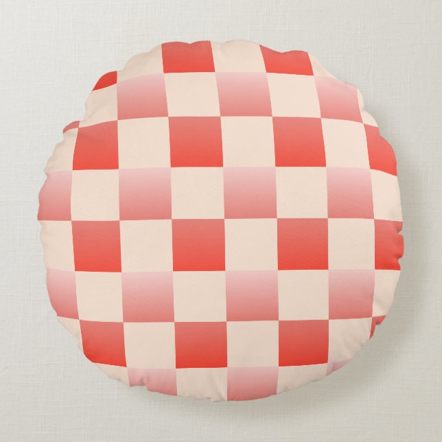 Koraalperzikgradiënt geruit rond kussen (Voorkant)