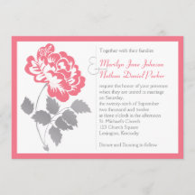 Koraalpioen met grijze bruiloft uitnodiging