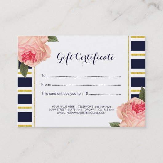 Koraalpioenen en Navy Stripes Cadeaubon Kortingskaartje (Voorkant)