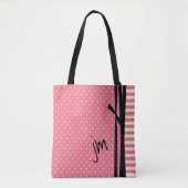Koraalpoka Dots and Stripes Monogramed Canvas tas (Voorkant)