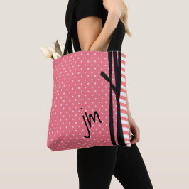 Koraalpoka Dots and Stripes Monogramed Canvas tas