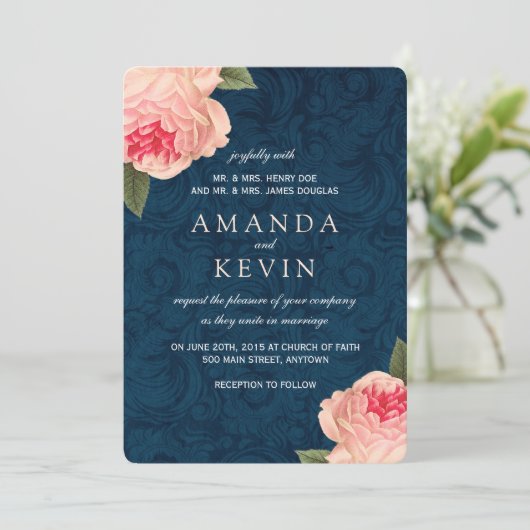 Koraalpony's en huwelijksuitnodigingen kaart (Staand voorkant)