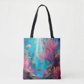 Koraalrif Abstracte Oceaan Moderne Kunst Tote Bag (Voorkant)