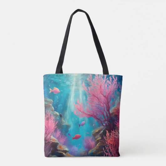Koraalrif Abstracte Oceaan Moderne Kunst Tote Bag (Achterkant)