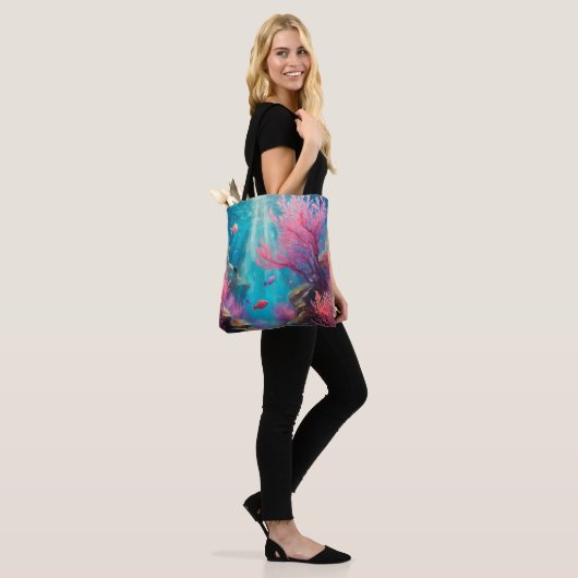 Koraalrif Abstracte Oceaan Moderne Kunst Tote Bag (Op model)