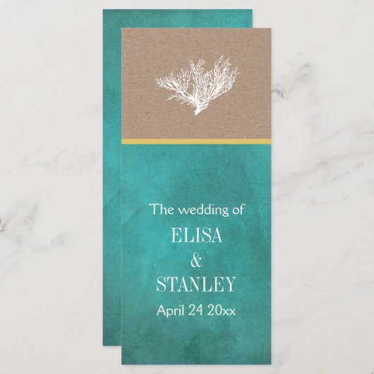 Koraalrif blauwgroen kraft papier strand bruiloft  programmakaart (Voorkant / Achterkant)