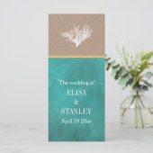 Koraalrif blauwgroen kraft papier strand bruiloft  programmakaart (Staand voorkant)