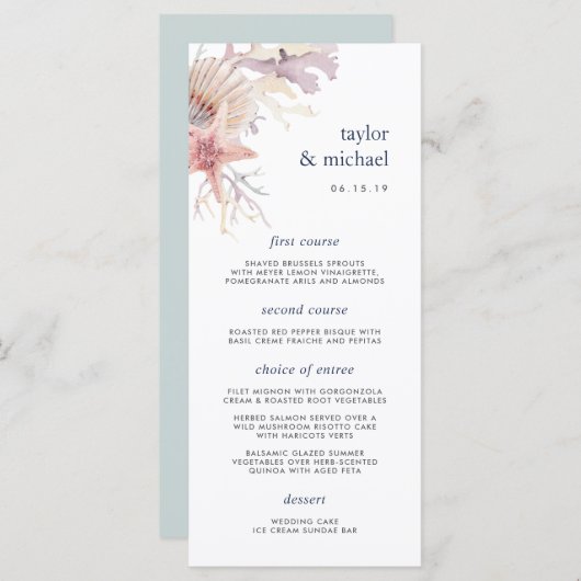 Koraalrif bruiloft menu Kaart (Voorkant / Achterkant)