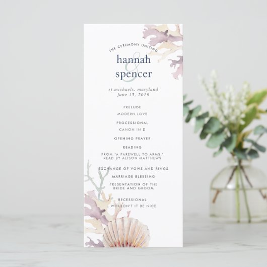 Koraalrif bruiloft programma programmakaart (Staand voorkant)