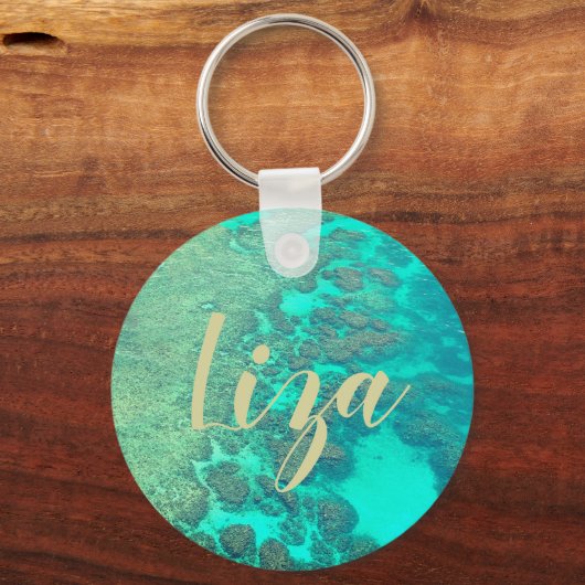 Koraalrif, caribisch oceaanturquowater sleutelhanger (Voorkant)