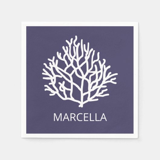 Koraalrif Custom Naam Summer Beach Navy Servet (Voorkant)