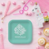 Koraalrif Custom Naam Summer Beach Papieren Bordje (Feest)