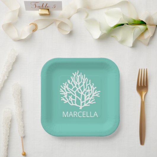 Koraalrif Custom Naam Summer Beach Papieren Bordje (Huwelijk)