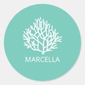 Koraalrif Custom Naam Summer Beach Ronde Sticker (Voorkant)