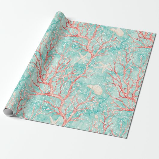Koraalrif Duikpatroon Cadeaupapier (Uitgerold)