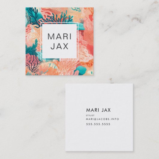 Koraalrif en blauwgroen abstract vierkante visitekaartje (Voorkant / Achterkant)