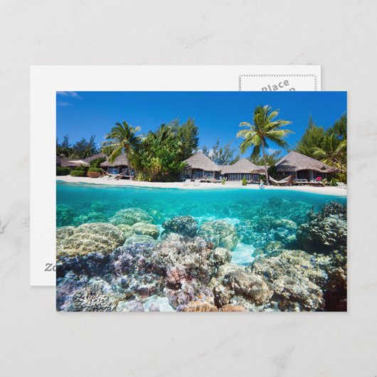 Koraalrif en een tropisch resort briefkaart (Voorkant / Achterkant)