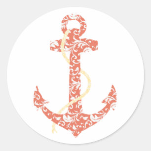 Koraalrif en geel Anchor Beach Weddenschap Ronde Sticker