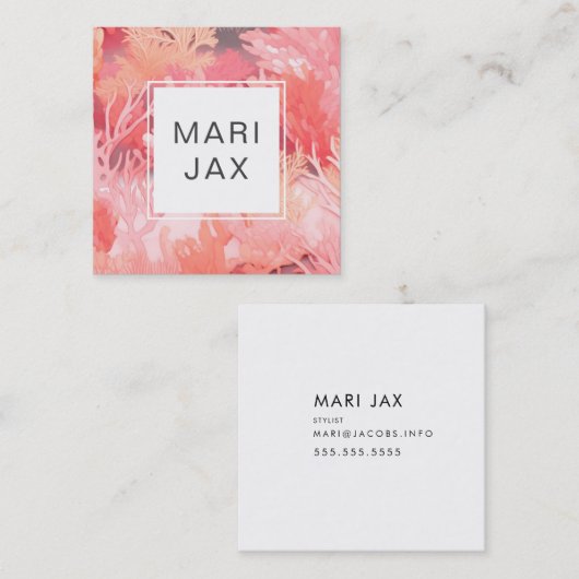 Koraalrif en wazige roze abstract vierkante visitekaartje (Voorkant / Achterkant)