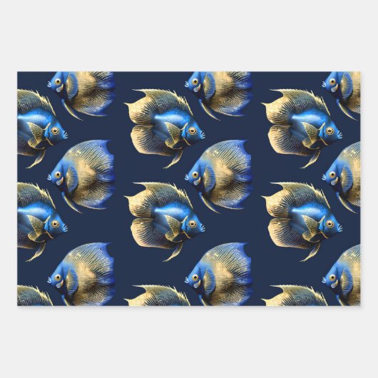 Koraalrif engel vis blauw sinaasappel patroon inpakpapier vel (Voorkant 3)