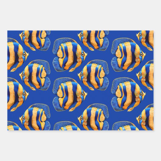 Koraalrif engel vis blauw sinaasappel patroon inpakpapier vel (Voorkant 2)