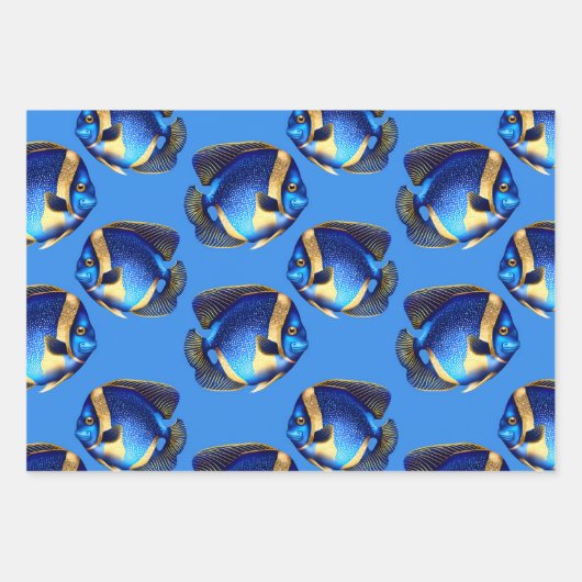 Koraalrif engel vis blauw sinaasappel patroon inpakpapier vel (Voorkant)