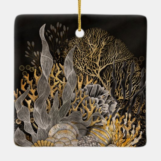 Koraalrif - Goud en Parel Symfonie Keramisch Ornament (Achterkant)