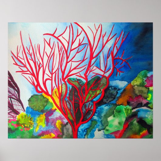 Koraalrif - Great Barrier Reef waterverf art. Poster (Voorkant)
