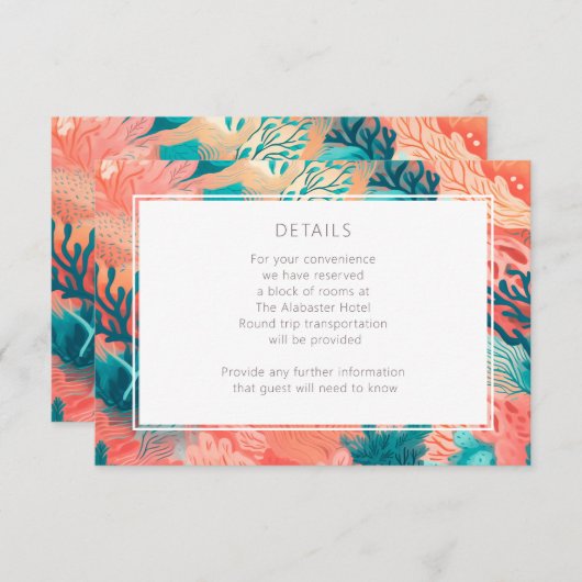 Koraalrif levendig Blush roze en blauwgroen detail Informatiekaartje (Voorkant / Achterkant)