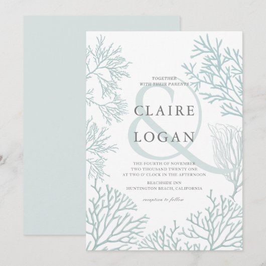 Koraalrif licht turquoise blauw strand bruiloft kaart (Voorkant / Achterkant)