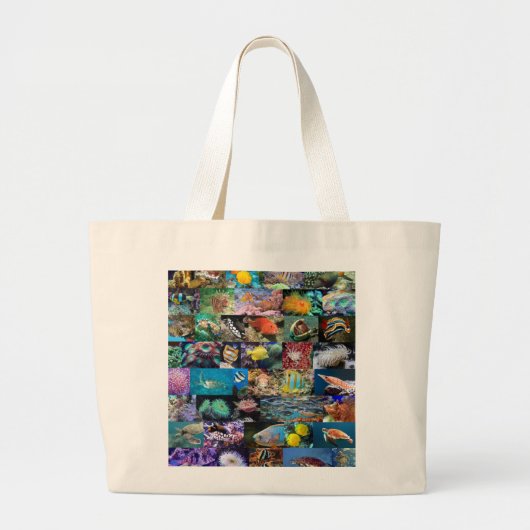 Koraalrif Mariene Leven Visdieren Foto's Collage Grote Tote Bag (Voorkant)