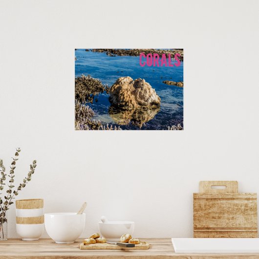 Koraalrif met laag getij als mauritius-cadeau poster (Keuken)