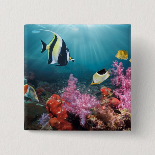 Koraalrif | Moorish Idol Vierkante Button 5,1 Cm (Voorkant)