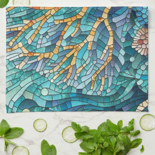 Koraalrif mozaïek kunst theedoek (Gevouwen)