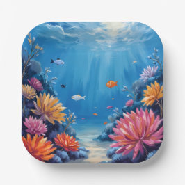 Koraalrif onder de zee oceanschilderij papieren bordje