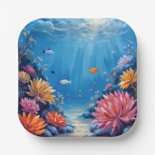 Koraalrif onder de zee oceanschilderij papieren bordje
