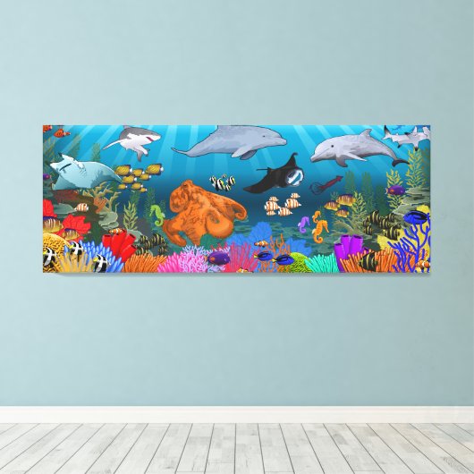 Koraalrif Panoramische canvas kunst print (Insitu (Houten vloer))