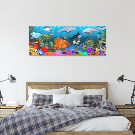 Koraalrif Panoramische canvas kunst print (Insitu (Slaapkamer))