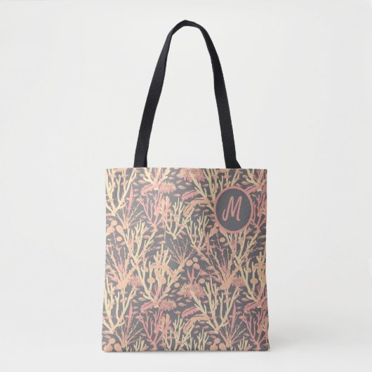 Koraalrif roze grijs monogram tote bag (Voorkant)